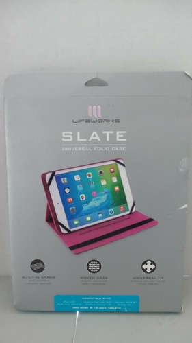 Lifeworks Slate Universal Folio Case for 9-10 inch tablets Heather Gray/Pink NEW - Picture 2 of 6