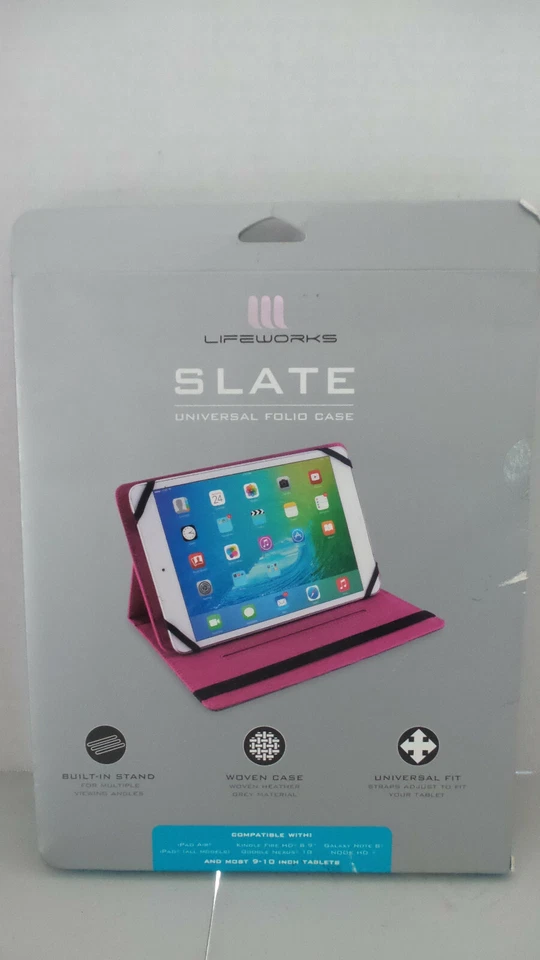 Lifeworks Slate Universal Folio Case for 9-10 inch tablets Heather Gray/Pink NEW - Image 2 of 4