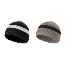 2 Packs Unisex Basic Beanie Hat Winter Warm Thermal Wool Chunky Knit Flap Stripe