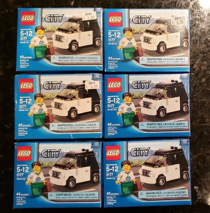 6x LEGO City Small Car 3177 NEW Sealed Creased Boxes Price Stickers LOT