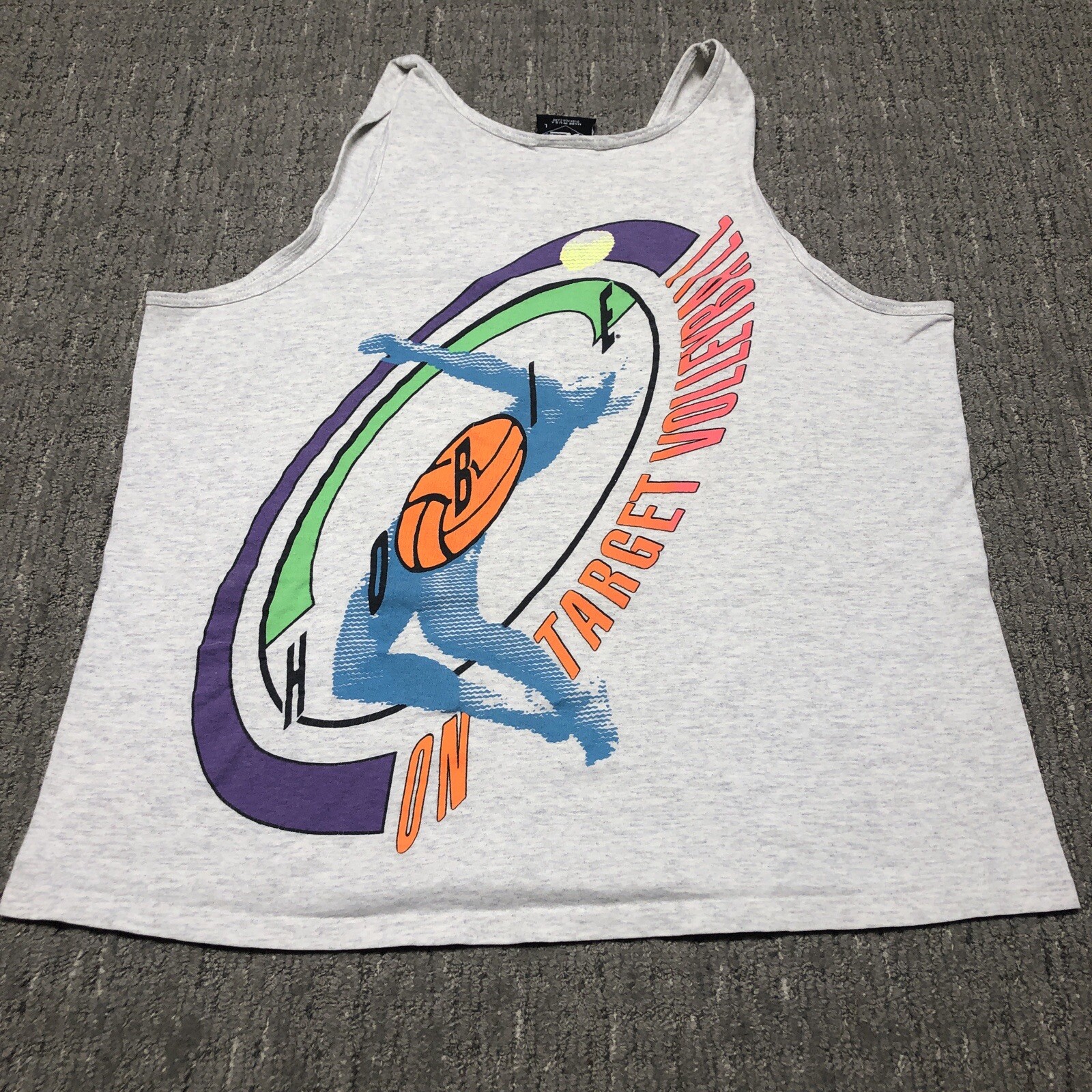 Vintage 90s Hobie On Target Volleyball Tank Top Size L Grey Beach Surf Muscle