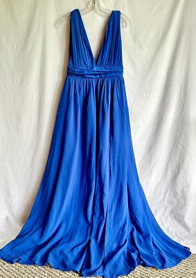 LULU deep V-Neck Formal Sapphire BLUE Long Chiffon Overlay Dress SZ Med Filmy | eBay LULU deep V-Neck Formal Sapphire BLUE Long Chiffon Overlay Dress SZ Med Filmy | eBay