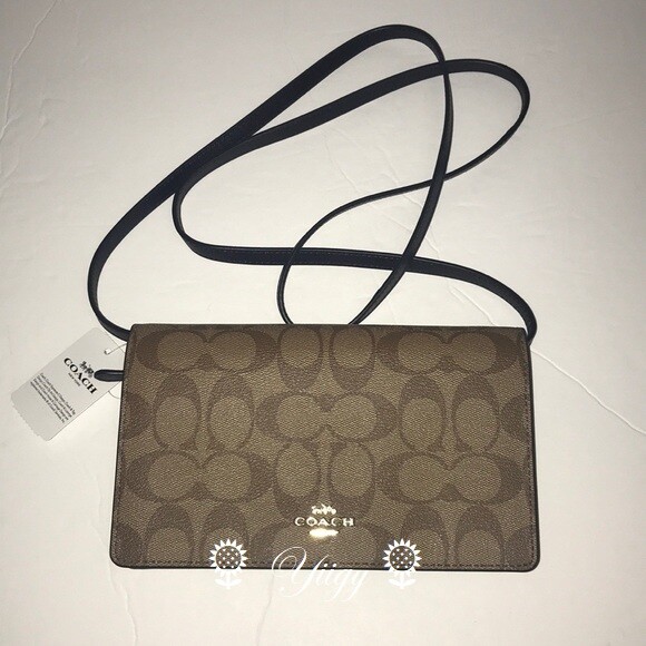 🐼💦 Coach F76769 🐼💦 Signature Foldover Clutch Leather Crossbody Bag 🐼 W5
