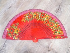 VENTAGLIO BIFACCIALE IN LEGNO TRAFORATO E DECORATO FOREALE  FIORI ROSE  DONNA 