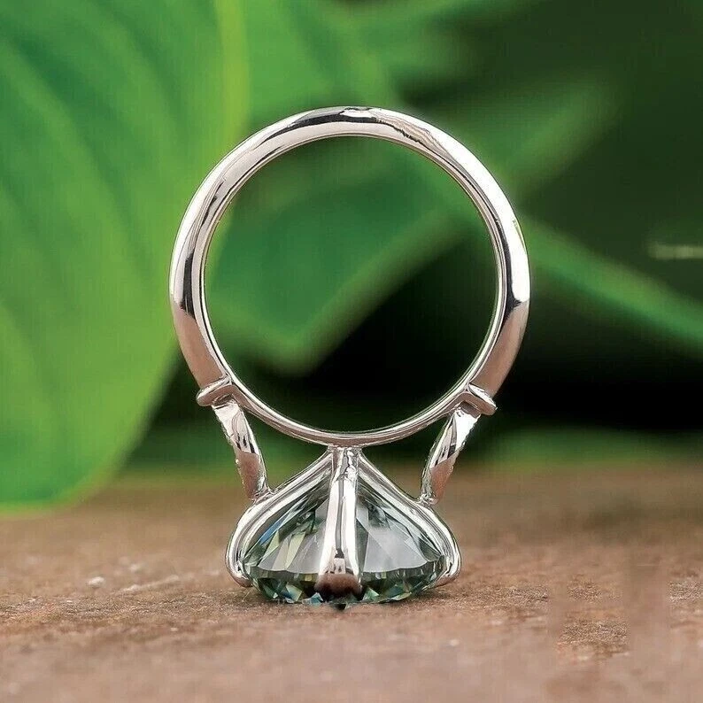 Certificado 3 Ct. Anillo redondo de diamantes azules talla portuguesa gran brillo en plata 925 Foto 4 de 4