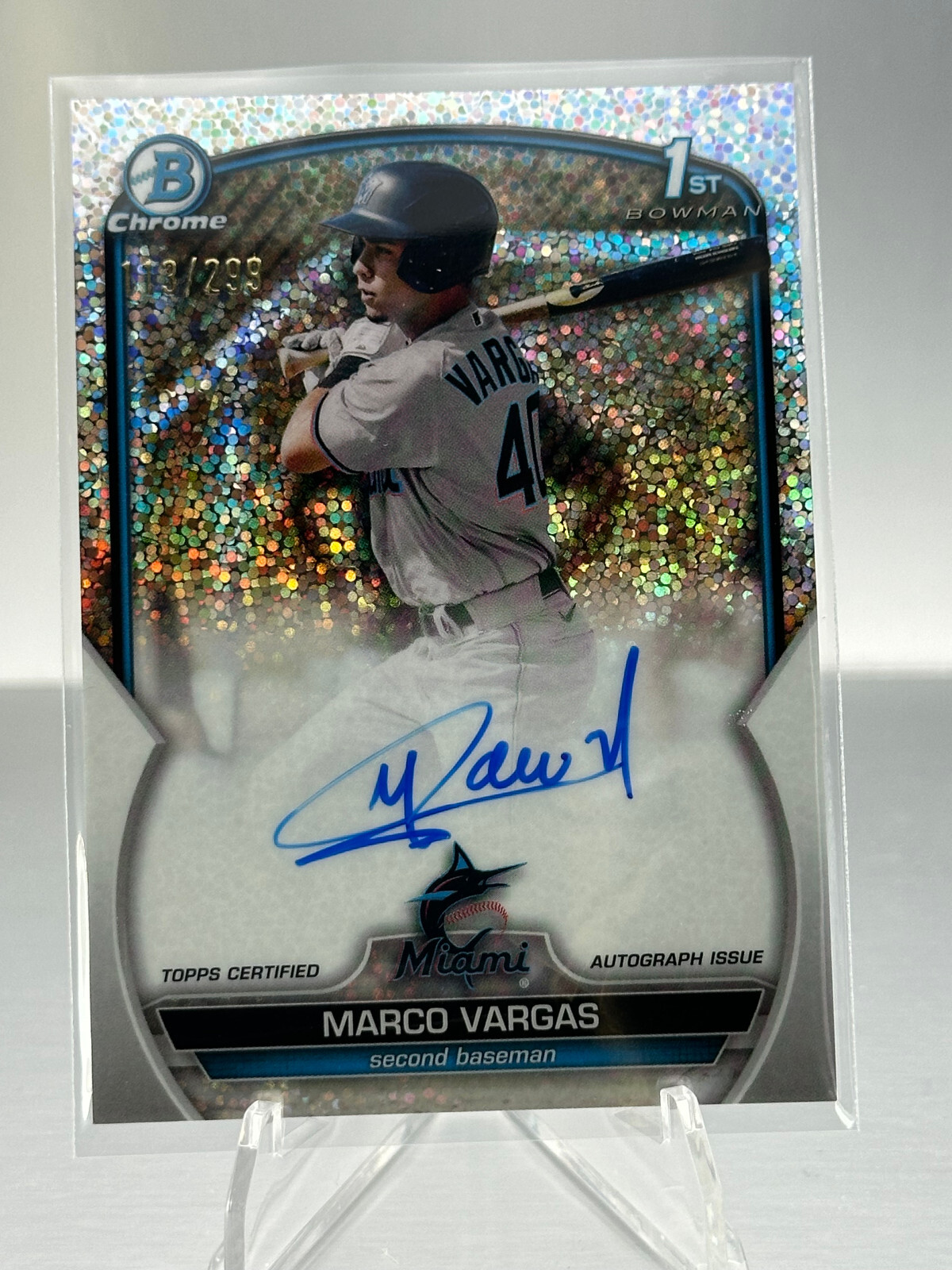 2023 Bowman Chrome Marco Vargas Bowman 1st Speckle AUTO 113/299 MARLINS