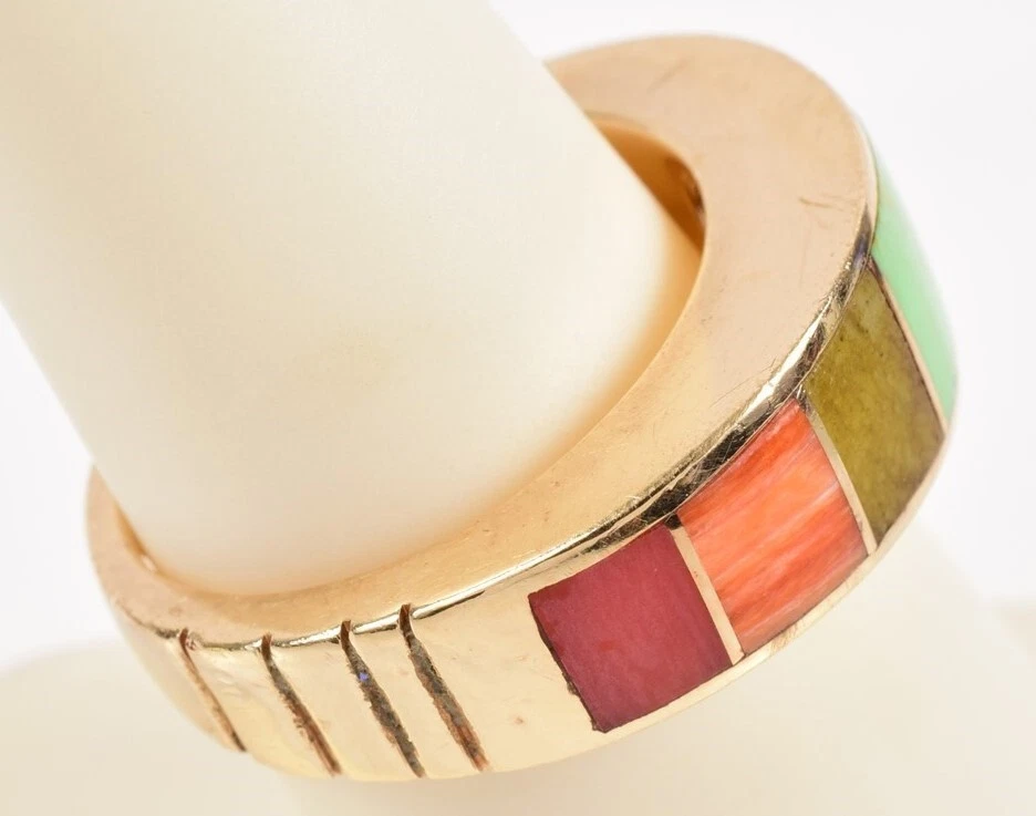 Authentic Kabana 14K Yellow Gold Multi-Gemstone Inlay Ring Size 7 - Signed! - Image 4 of 4