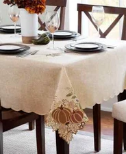 Closeout! Elrene Harvest Wreath Cutwork Tablecloth 60"x102" 2PCS