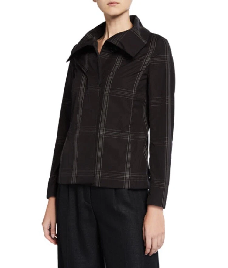 Akris Plaid Button-Front Shirt Jacket. $2,490. Size 12 Black/white - Image 2 of 4