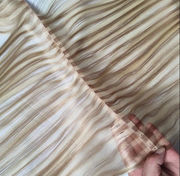 Extensión de cabello blanco rubio gris doble dibujo ruso agujero trama 100G Foto 2 de 4