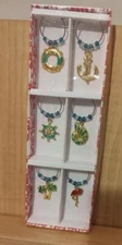 Seaside Tropical Set of 6 Wine Glass Charms LS Arts Metal 1168 Flamingo