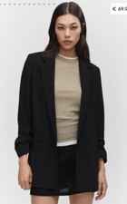 Mango Black Blazer Jacket With Gathered Sleeves Size Small RRP: £69.99