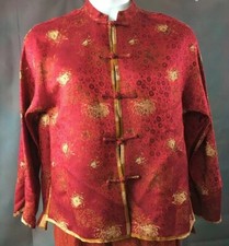 VINTAGE Tang-style Reversible Jacket - Red Floral  Gold Stripe Brocade L