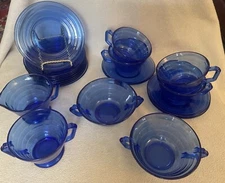 19 Pcs Hazel Atlas Cobalt Blue Moderntone Cream&Sugar~Plates~Bowls~Cups& Saucers