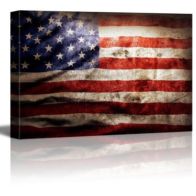 Canvas- Closeup of Grunge American Flag Retro Style Patriotic Concept- 32'' x 48''