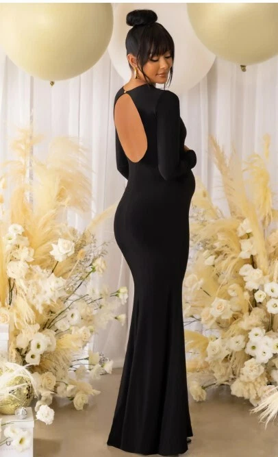 Black Maternity Long Sleeve Backless Maxi Dress UK 16 RRP 50.00