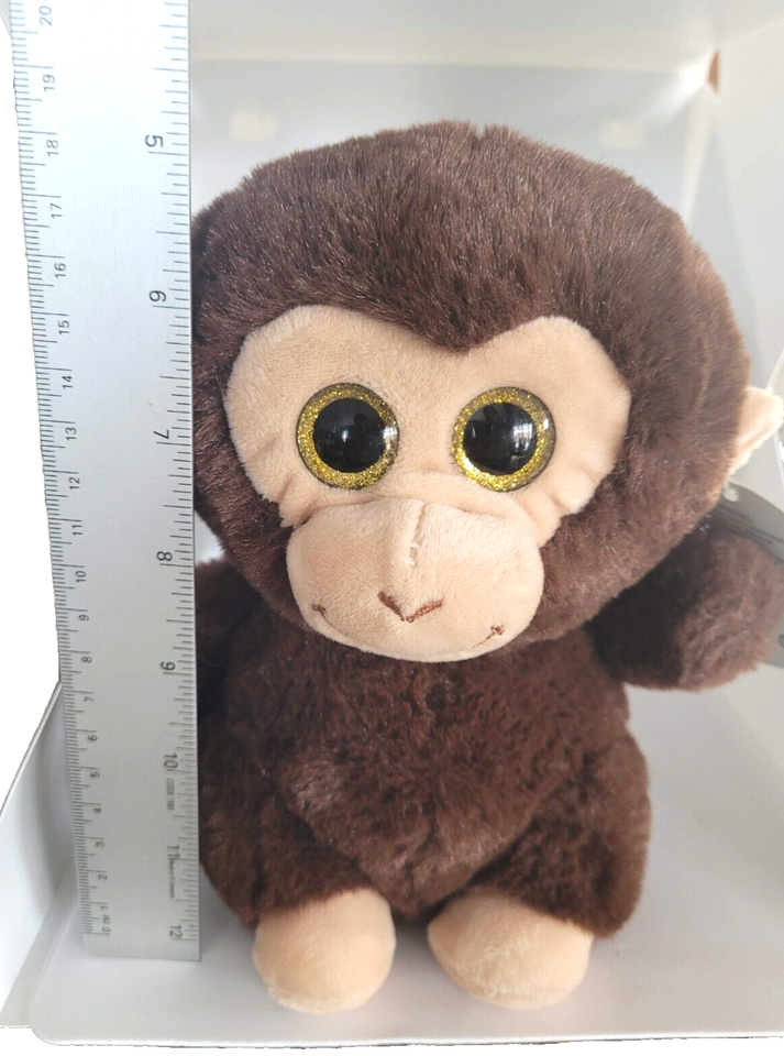 Calplush Brown Monkey Plush Toy 7in Stuffed Animal with Big Plastic