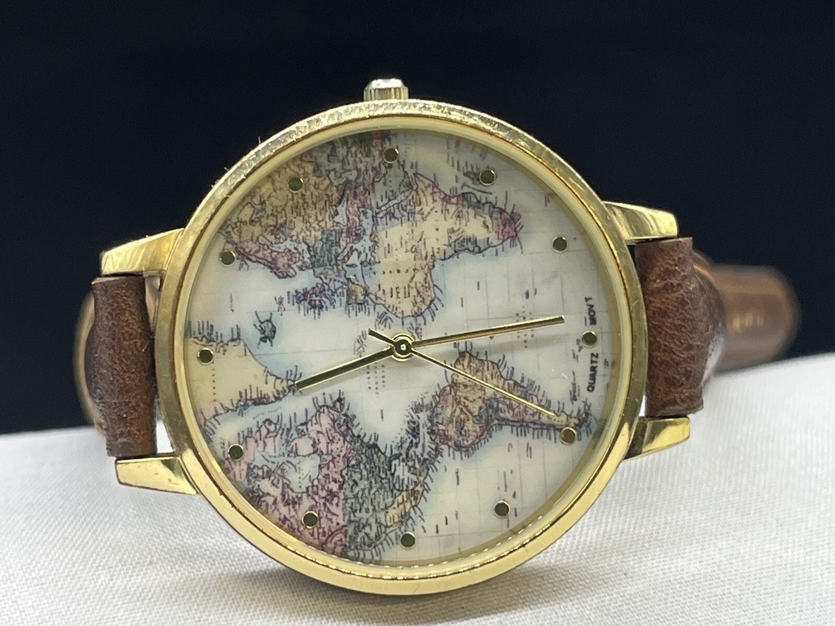 Francesca\'s Collections Tan Leather Map Dial Watch Francesca main image 2