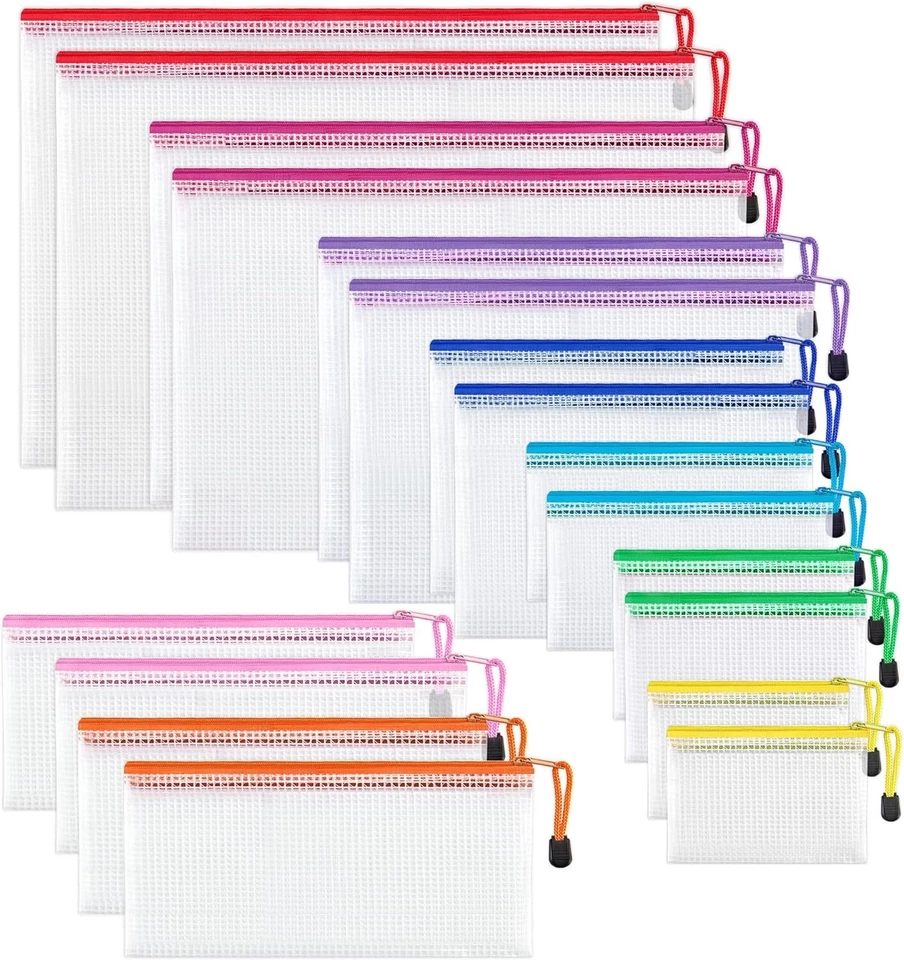 Durable 18-Pack Waterproof Zipper Pouches - 8 Sizes for Every Organization Need Foto 3 de 4