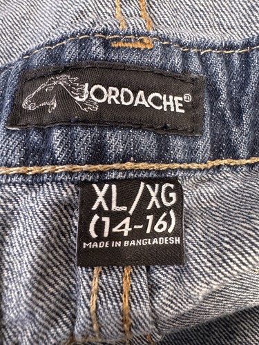 Jordache Girls Bib Overalls Jeans w. Glitter Patches Size XL (14/16) Distressed - Picture 12 of 17