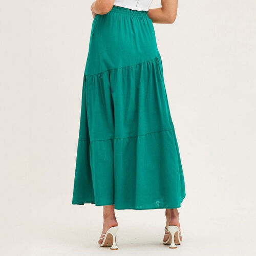 Lady Casual Solid Color Cotton Linen Elastic Waist Fashion Summer Long Skirt - Picture 4 of 26