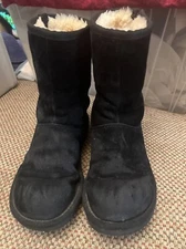 UGG Australia Black Suede Sheepskin Shearling MAYFAIR Zipper Boots Sz 7 EU 38