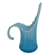 Vintage Fostoria Opalescent Heirloom Blue Swung Pitcher Vase Ribbed Flat Bottom
