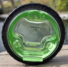 Late 1930s-40s General Tire Green Uranium Glass Tire Ashtray - Post Depression