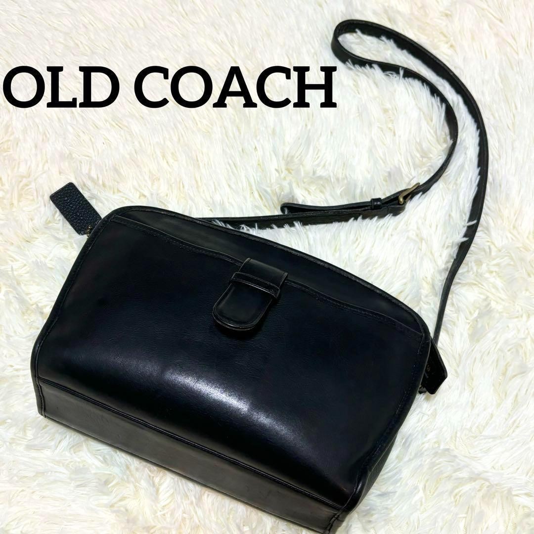 Vintage Coach Leather Shoulder Bag Black Glove-Tanned Authentic Japan