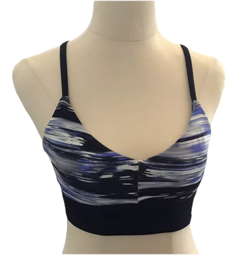 Rockwear Active Wear Sports Bra Crop Top Blue Stripe Size 8