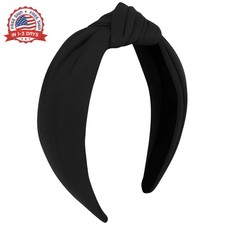 Black Top Knot Headbands - Cloth Wide Knotted Non-Slip Fashion Headbands