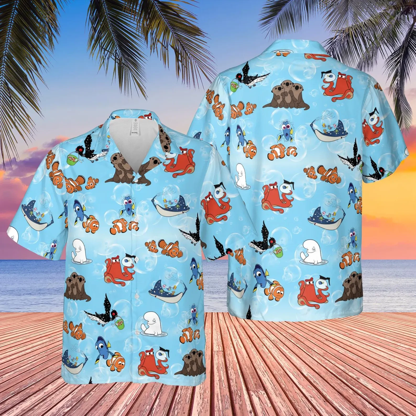 Finding Dory Hawaiian Shirt, Blue Ocean Bubble Pattern, Tropical Beach Vacation