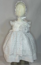 Baby Girl Baptism Dress White Lace Outfit Bonnet Set Made in Mexico Sz 2