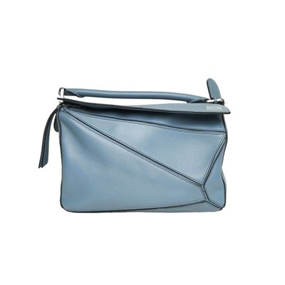 LOEWE Puzzle 24cm Geometric Bag Small Blue Calfskin Crossbody Bag