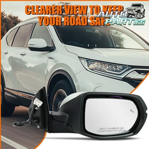 For 2017-2022 Honda CR-V Pearl White Mirror Passenger Side W/ Blind Spot 9 Pins