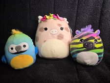 Squishmallows Stuffed Animals Lot Aquitaine NWT Pig Rainbow Zebra Blue Parrot