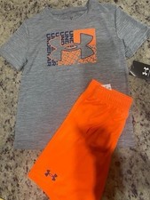 Under Armour Boys 2 Pc Short Set NWT Size 4 Dri Fit Orange Gray