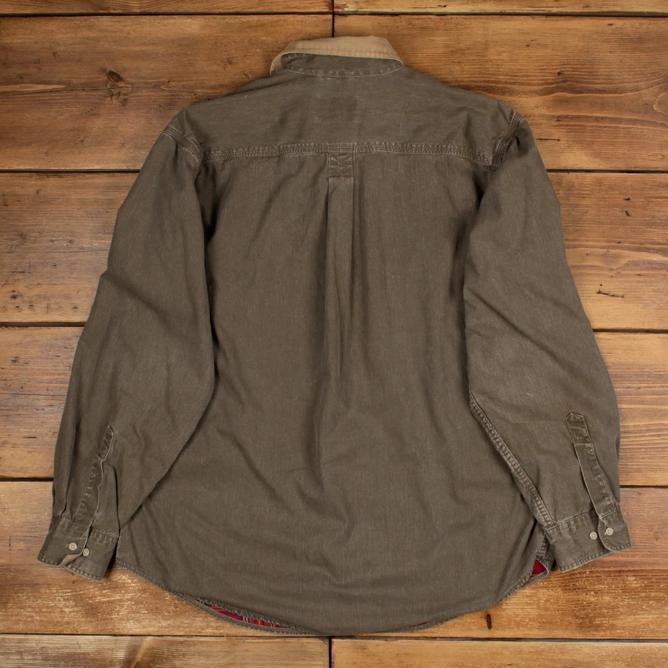 Vintage EMS Denim Shirt Button L USA Made Plaid Lined Mens Long Sleeve Brown - Image 2 of 4