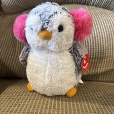 Aurora World Pompom Penguin With Pink Earmuffs 9" Plush NEW NWT
