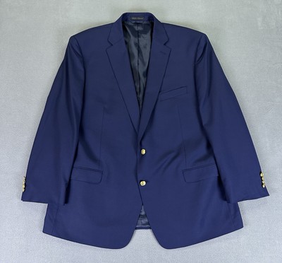 Lauren Ralph Lauren Blazer Jacket 48 Long Navy Blue Gold Button Wool  Coolmax