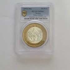  1993 Mo 50 Nuevos Pesos PCGS Gold Shield MS 66 Ninos Heroes Coin # (268)