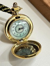 Japanese Pattern Quartz Pocket Watch, Gold Plated, Black Strap, New or Used