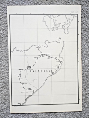 Vintage 1976 map showing Pre Grouping Rail Lines of Caithness, Scotland