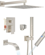 Wall Mounted Rainfall Shower Faucet Set with 12-Inch Shower Head, Handheld Spray