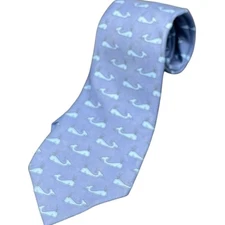  Hermes Royal Blue & Off-White Whale Ocean Print Silk Necktie 7294 EA