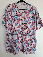 Scrub top Size XL by measure white w/ butterfly print. Excellent condition