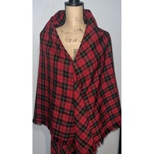Vintage Stadium Blanket Unisex 60x60 Red Excellent Plaid Cotton Fringed Wrap