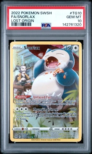 2022 POKEMON SWORD & SHIELD LOST ORIGIN #TG10 FULL ART/SNORLAX PSA 10