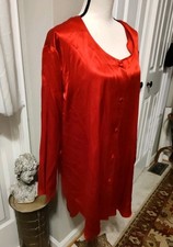 Victoria Secret Gold Label Vintage 80s 100 Silk Sleep Nightgown Top Red Large