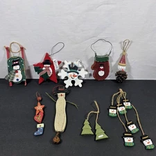 Lot Wood Hand Painted Rustic Farmhouse Primitive Snowman Christmas Ornaments